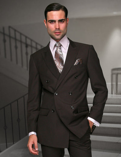 Brown Statement men's suit double breasted classic fit pleated pants - Design Menswear