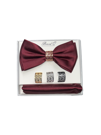 Burgundy Satin Bowtie with hanky and ring - Design Menswear