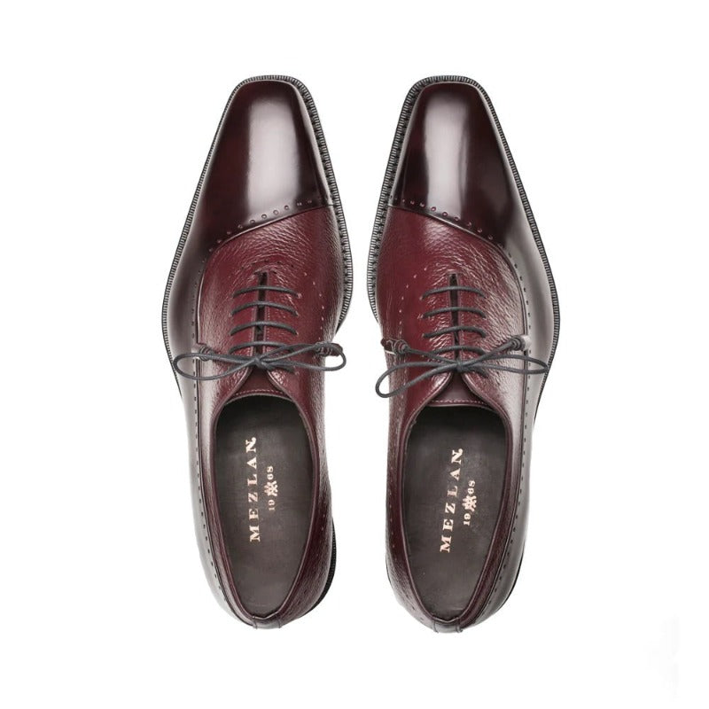 Mezlan Elegant Burgundy with Black Leather Men\'s Shoes Size 12 Mezlan Shoes Mens Burgundy Deerskin Calfskin Lace-up Oxford  main image 4