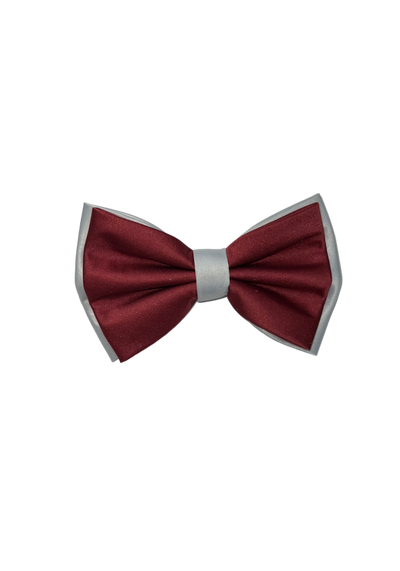 Men's Burgundy and Gray Solid Color Satin Bowtie Set and hanky - Design Menswear