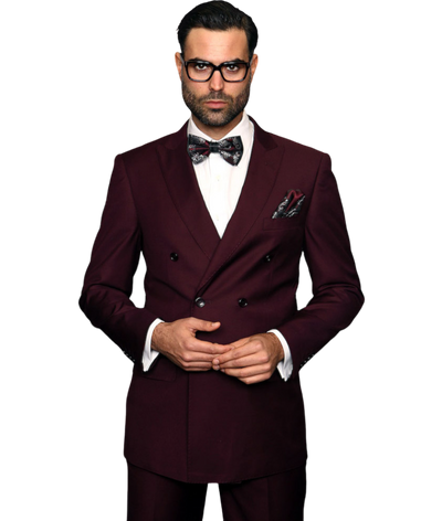 Burgundy classic fit statement men's suit double breasted pleated pants - Design Menswear