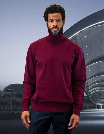 Burgundy Men's Turtleneck Sweaters Light Blend Regular-Fit - Design Menswear