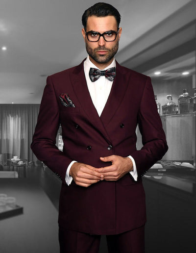 Burgundy classic fit statement men's suit double breasted pleated pants - Design Menswear