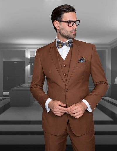 Statement Copper Men's 3pc Suit 100% Wool Tailored-Fit Vested - Design Menswear