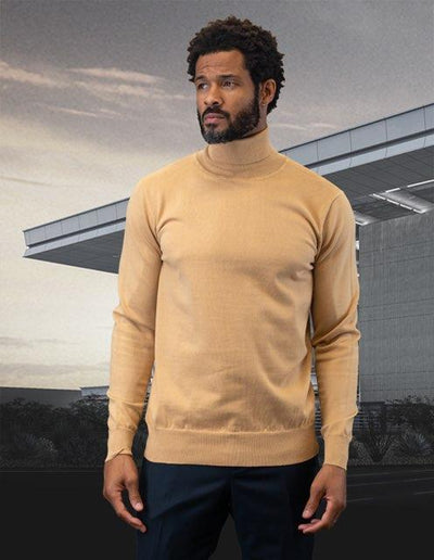 Design menswear Men's Camel color Turtleneck Sweaters Light Blend Regular fit - Design Menswear