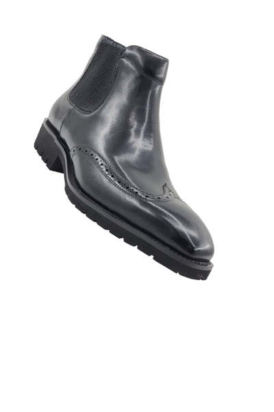 Carrucci Black Boots Slip On Men's Wingtip dress casual genuine Leather Style No: KB515-13 - Design Menswear