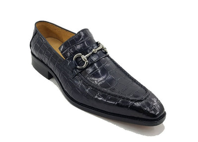 Carrucci Blue Embossed Leather Men's Dress Shoes Silver Buckle - Design Menswear
