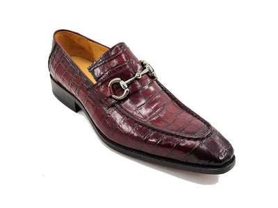 Carrucci Burgundy Embossed Leather Men's Dress Shoes Silver Buckle - Design Menswear