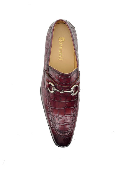 Carrucci Burgundy Embossed Leather Men's Dress Shoes Silver Buckle - Design Menswear