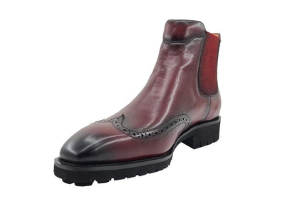 Carrucci Burgundy Slip On Men's Wingtip Boots dress casual genuine Leather - Design Menswear