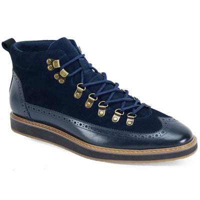 Giovanni Men's Navy Lace Up Casual Boot Leather & Suede - Design Menswear