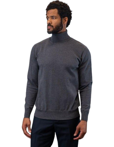 Men's Charcoal Turtleneck Long Sleeves Sweaters Light Blend Regular-Fit - Design Menswear