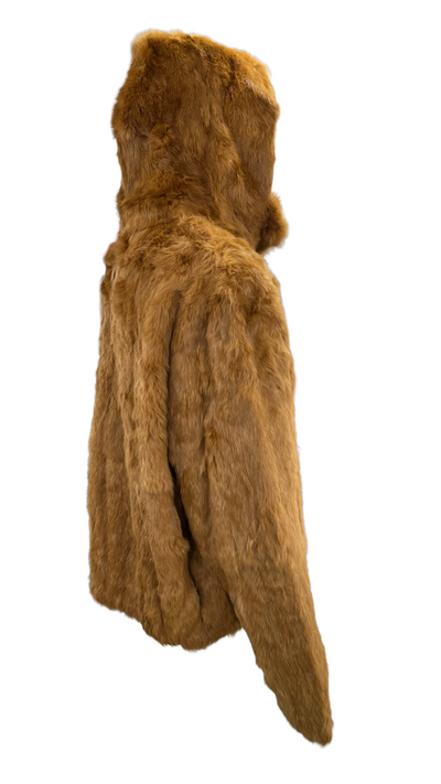 Winter Fur Men's Cognac Fur Coat Genuine Rabbit Detachable Hoodie - Design Menswear