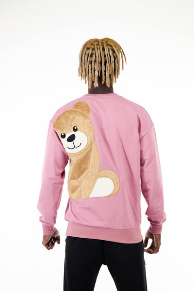 Men's Pink Long Sleeves Bear Graphic Sweatshirt - Design Menswear