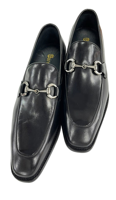 Carrucci Black Leather Men's Slip On Dress Shoes Silver Buckle - Design Menswear