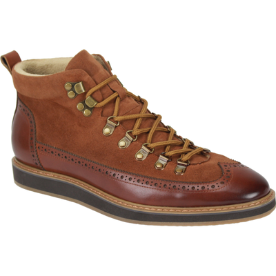 Giovanni Cognac Men's Lace Up Casual Boot Leather & Suede - Design Menswear