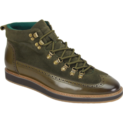 Giovanni Olive Men's Lace Up Casual Boot Leather and Suede - Design Menswear