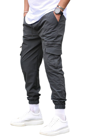Gray Men's Cargo pants Elastic Bottom Jagger 2 Pockets With Zipper SLIM-FIT - Design Menswear