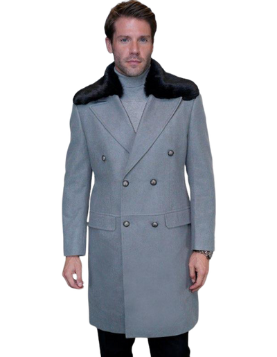 Statement Men's Double Breasted Gray Overcoat With Faux Fur Regular-Fit - Design Menswear