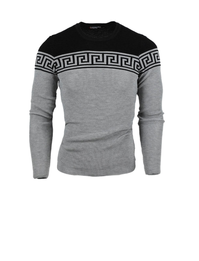 Gray and black men's Crewneck Sweaters Greek Key style Light Blend Slim Fit - Design Menswear