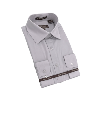 Gray men's long sleeves dress shirt spread collar convertible cuff regular fit - Design Menswear