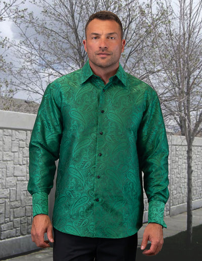Green Men's Casual Long Sleeve Shirt With Cufflink Regular-Fit - Design Menswear