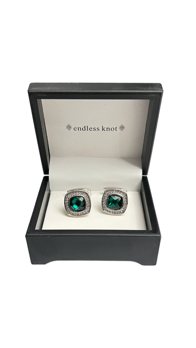 Green and clear diamonds cufflinks sliver stainless steel - Design Menswear