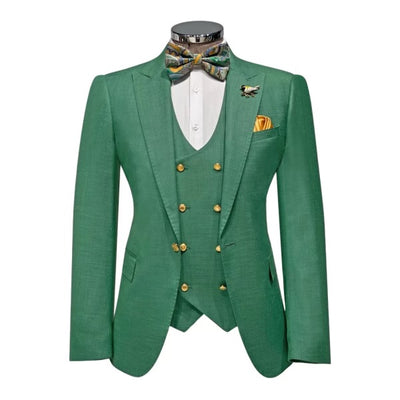 Rossi Man Green Men's Slim Fit Suit Double Breast Vest Flat Front Pants - Design Menswear