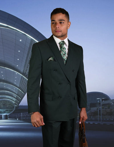 Hunter Green statement men's suit double breasted pleated pants classic fit - Design Menswear