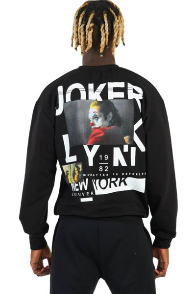 Men's Black Joker Graphic Crewneck Sweatshirt - Design Menswear