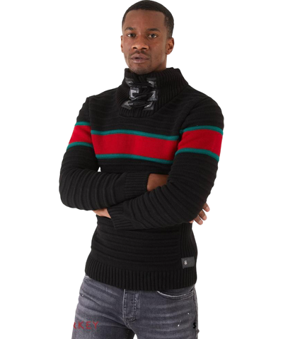 Lragos Red Men's Black Fashion design Sweaters Slim Fit 3 Buttons Collar - Design Menswear