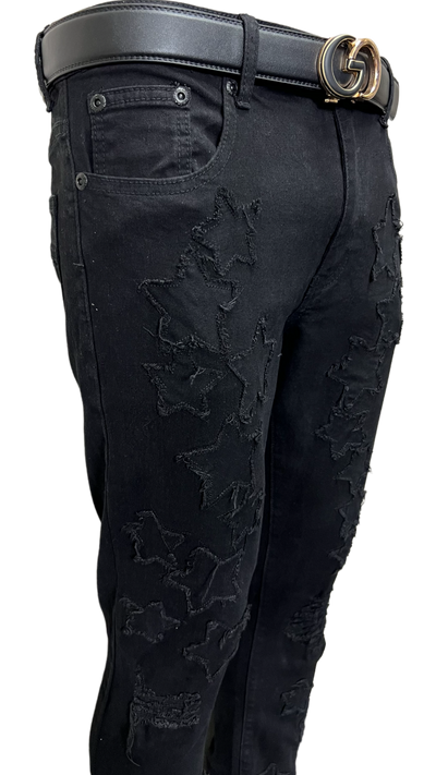 Stars Men's Black Jeans Fashion style Stretch Denim Slim Fit - Design Menswear