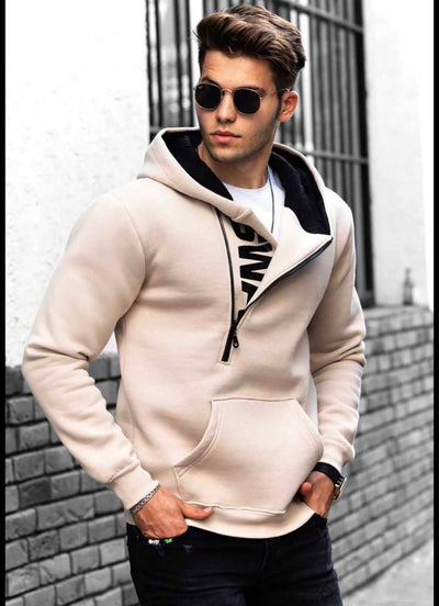 Zip up men's tan graphic hoodies regular fit - Design Menswear