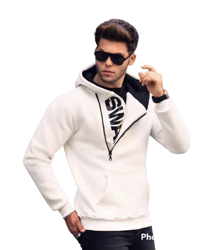 Men's White Zip Up Pullover Hoodies Heavy Blend Regular Fit - Design Menswear