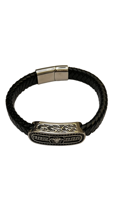 Men's Black Leather and Silver Bracelet - Design Menswear