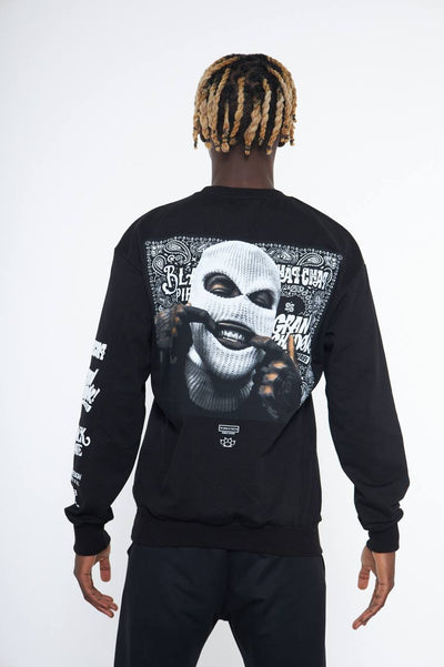 Men's Black Mask Print Graphic Sweatshirt Long Sleeves - Design Menswear