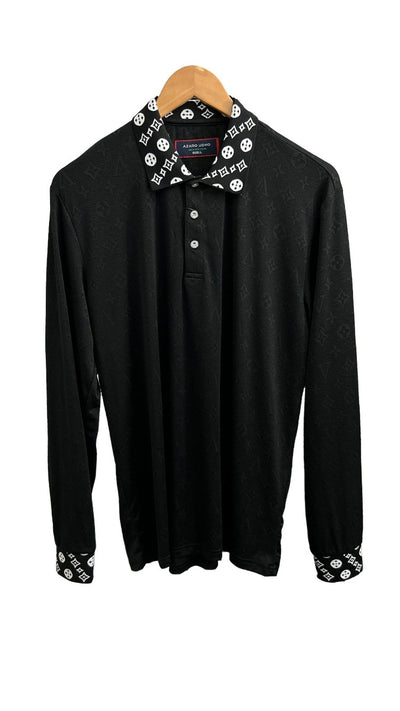 Men's Black long sleeve polo Fashion Design White Printed Collar - Design Menswear