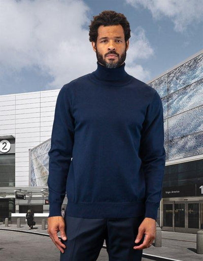 Blue Men's Turtleneck Sweaters Light Blend Regular-Fit - Design Menswear