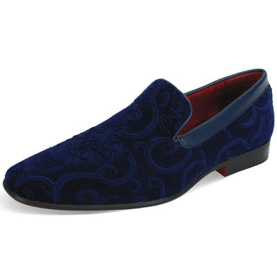 Men's Blue Velvet Shoes Slip On Loafer Fancy Style - Design Menswear