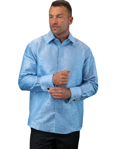 Light Blue Long Sleeves Men's Shirt With Cufflink Regular-Fit - Design Menswear