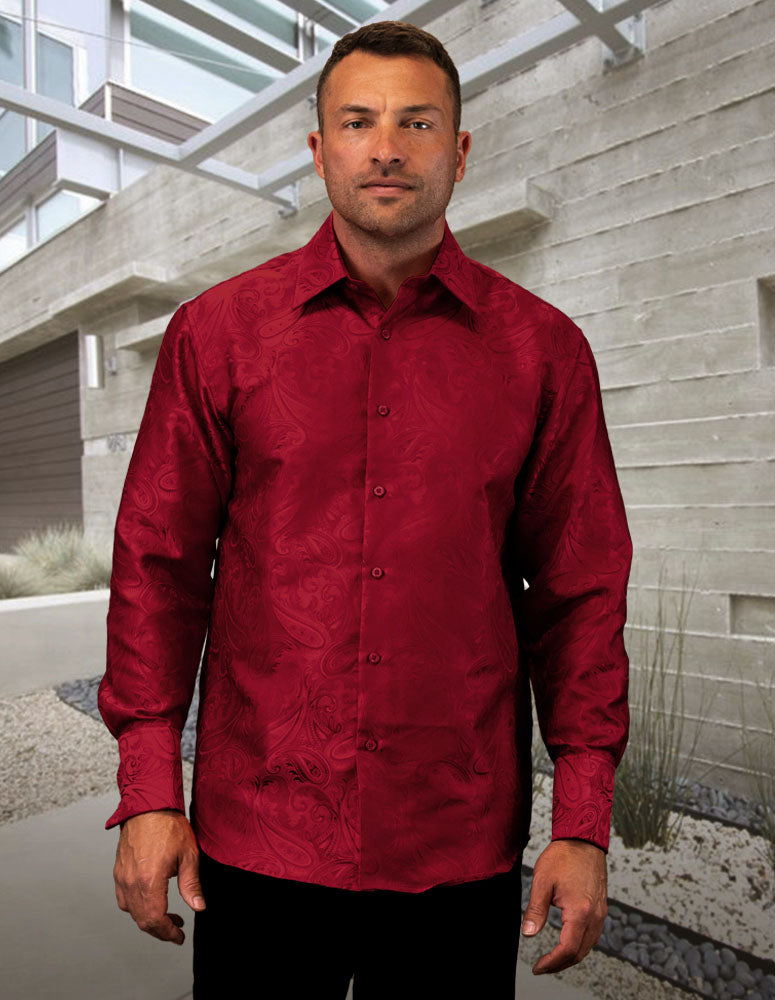 Burgundy Casual Long Sleeves Cufflinks Shirt Regular-Fit - Design Menswear