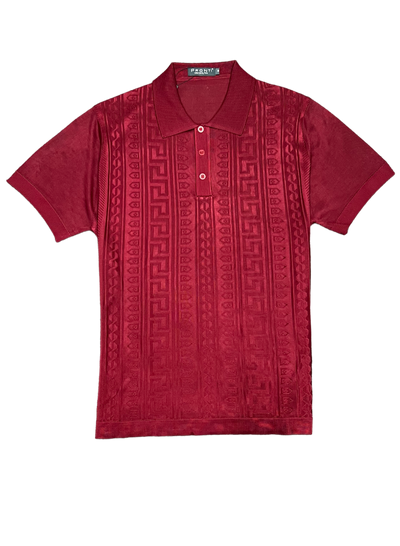 Men's Burgundy Polo T-Shirt Greek Key Design Short Sleeves - Design Menswear