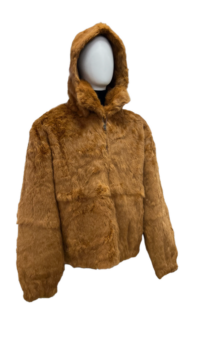 Winter Fur Men's Cognac Fur Coat Genuine Rabbit Detachable Hoodie - Design Menswear