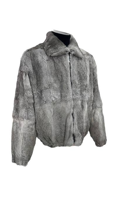 Men's gray Fur Coat genuine Rabbit fur Zip Up with Detachable Hoodies Winter Fur - Design Menswear