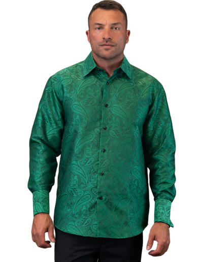 Green Men's Casual Long Sleeve Shirt With Cufflink Regular-Fit - Design Menswear