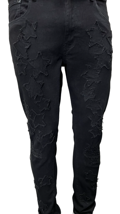 Stars Men's Black Jeans Fashion style Stretch Denim Slim Fit - Design Menswear