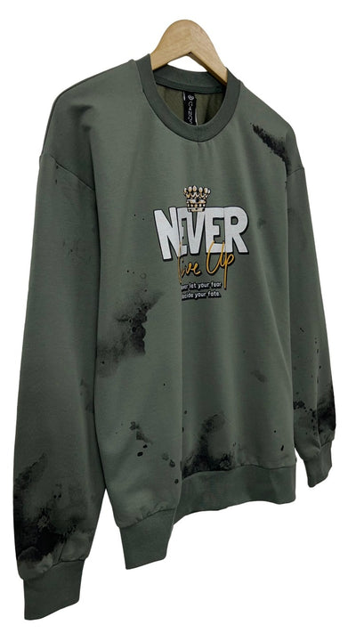 Men's Olive Graphic Sweatshirt Lightweight - Design Menswear