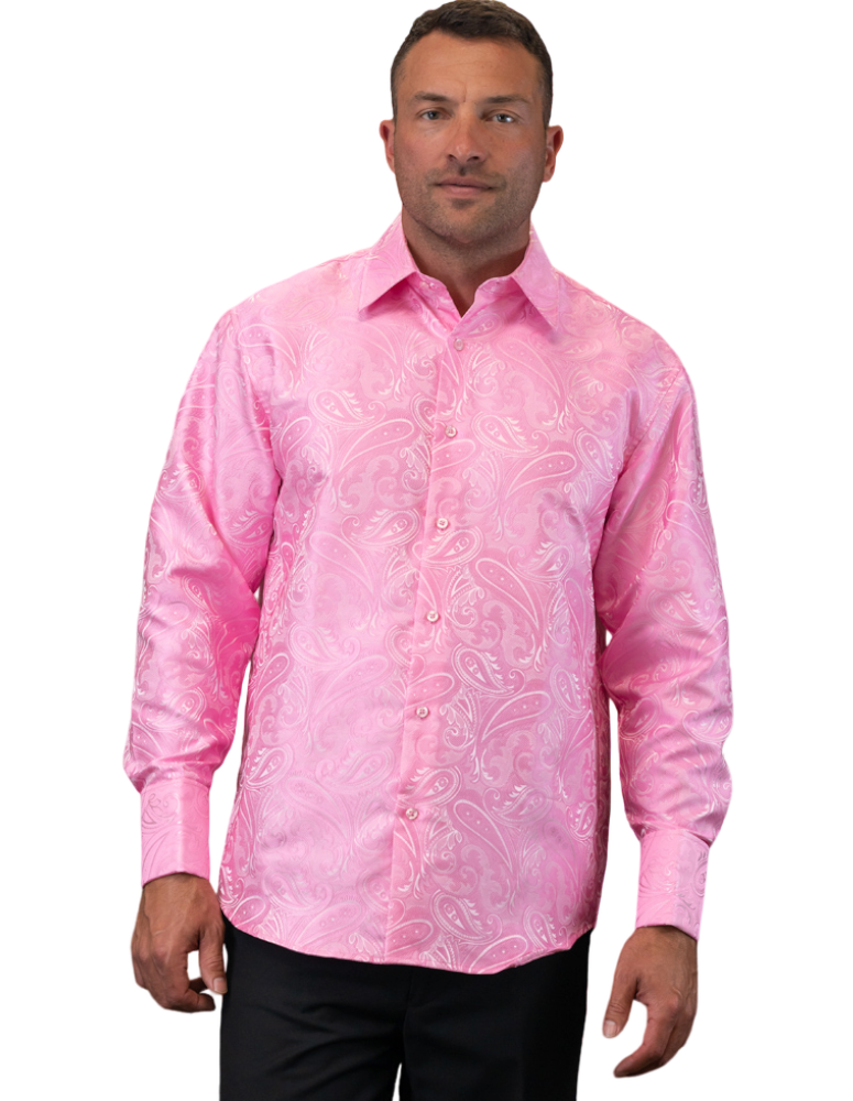 Men's Pink Long Sleeve tone and tone Casual Shirt With Cufflink Regula