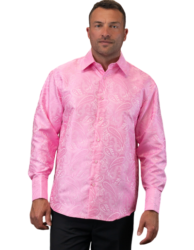 Pink Long Sleeve Men's Casual Shirt With Cufflink Regular-Fit - Design Menswear