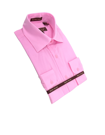 Pink men's long sleeves dress shirt spread collar convertible cuff regular fit - Design Menswear